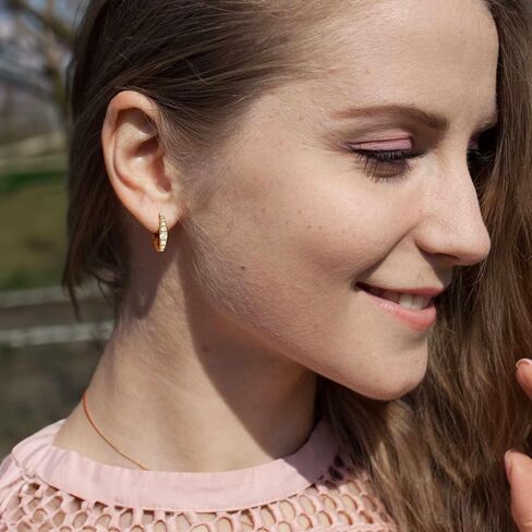 أقراط دائرية ذهبية 14 قيراط أقراط دائرية ذهبية للنساء أقراط ذهبية حديثة تصميم على شكل حرف U أقراط ذهبية خفيفة الوزن للنساء مع أحجار تشيكوسلوفاكيا المبهرة 16 مم in Kuwait