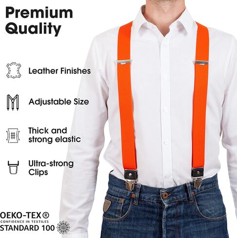 PIERROT Wide Premium Men's Suspenders - One Size Fits All, Adjustable - Reinforced Elastic and Leather Finishes in Saudi Arabia
