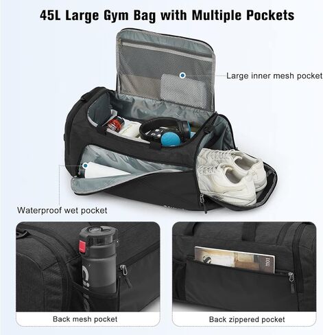 حقيبة ظهر G4Free 45L/60L ثلاثية الاتجاهات لصالة الألعاب الرياضية مع جيب مبلل وحجرة أحذية للرجال والنساء، حقيبة رياضية خفيفة الوزن للسفر في عطلة نهاية الأسبوع طوال الليل in Kuwait