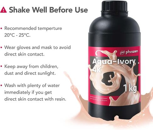 راتنج Phrozen Aqua 4K للطباعة ثلاثية الأبعاد عالية الدقة، 405 نانومتر LCD راتنج فوتوبوليمر معالج بالأشعة فوق البنفسجية لانكماش منخفض، تفاصيل رائعة، رائحة منخفضة، غير هش (رمادي، 1 كجم) in Kuwait
