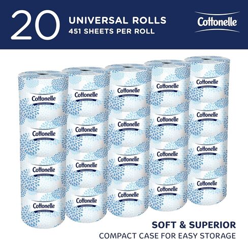 مناديل التواليت القياسية الاحترافية Cottonelle® (13135)، طبقتين، بيضاء، حقيبة صغيرة الحجم لسهولة التخزين (451 ورقة/لفة، 20 لفة/علبة، 9020 ورقة/علبة) in Saudi Arabia