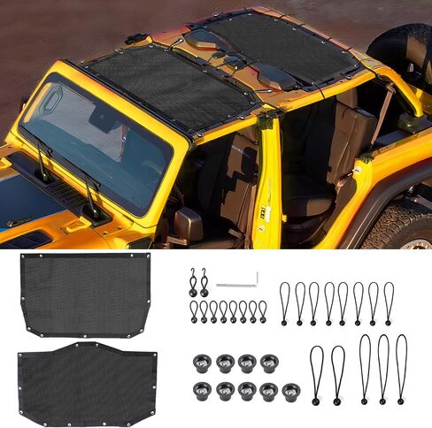 مظلة شمسية لسيارة Jeep Wrangler JLU 2024 - مظلة شمسية شبكية أمامية وخلفية لملحقات Jeep JL 4XE 4 أبواب غير محدودة - تحجب الأشعة فوق البنفسجية والرياح والضوضاء - غطاء علوي بيكيني JLkini من الملحقات العلوية الصلبة (أسود) in Saudi Arabia
