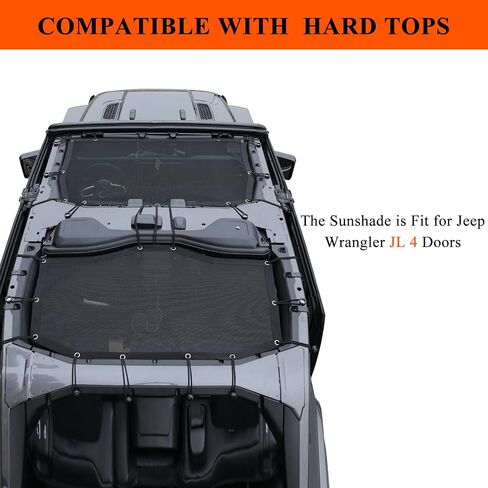 مظلة شمسية لسيارة Jeep Wrangler JLU 2024 - مظلة شمسية شبكية أمامية وخلفية لملحقات Jeep JL 4XE 4 أبواب غير محدودة - تحجب الأشعة فوق البنفسجية والرياح والضوضاء - غطاء علوي بيكيني JLkini من الملحقات العلوية الصلبة (أسود) in Saudi Arabia
