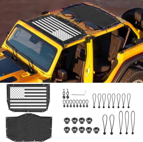 مظلة شمسية لسيارة Jeep Wrangler JLU 2024 - مظلة شمسية شبكية أمامية وخلفية لملحقات Jeep JL 4XE 4 أبواب غير محدودة - تحجب الأشعة فوق البنفسجية والرياح والضوضاء - غطاء علوي بيكيني JLkini من الملحقات العلوية الصلبة (أسود) in Saudi Arabia