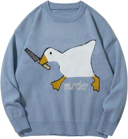 Aelfric Eden Mens Fashion Ducks Cartoon Sweaters Unisex Oversized Jumper Long Sleeve Casual Sweater Retro Couple Top in Saudi Arabia