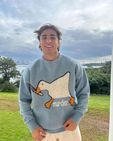Aelfric Eden Mens Fashion Ducks Cartoon Sweaters Unisex Oversized Jumper Long Sleeve Casual Sweater Retro Couple Top in Saudi Arabia
