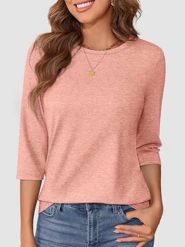 ATHMILE Women's Casual 3/4 Sleeve T-Shirts Round Neck Cute Tunic Summer Tops Basic Tees Fall Blouses Loose Fit Pullover in Kuwait