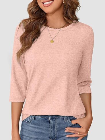 ATHMILE Women's Casual 3/4 Sleeve T-Shirts Round Neck Cute Tunic Summer Tops Basic Tees Fall Blouses Loose Fit Pullover in Kuwait