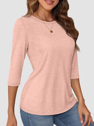 ATHMILE Women's Casual 3/4 Sleeve T-Shirts Round Neck Cute Tunic Summer Tops Basic Tees Fall Blouses Loose Fit Pullover in Kuwait