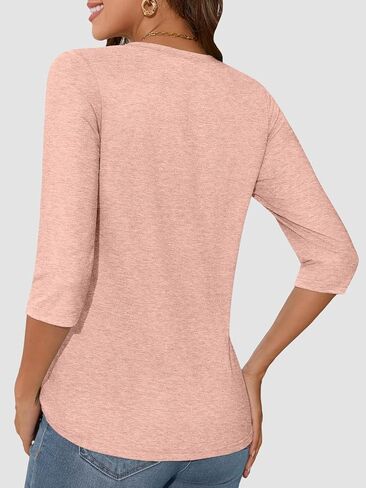 ATHMILE Women's Casual 3/4 Sleeve T-Shirts Round Neck Cute Tunic Summer Tops Basic Tees Fall Blouses Loose Fit Pullover in Kuwait