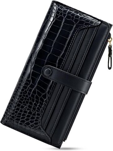 Slim Wallet Women with RFID Blocking Bifold Leather Wallet Credit Card Holder Clutch Wallet with Zipper Coin Pocket ID Window (Minimalist, Black) in Saudi Arabia