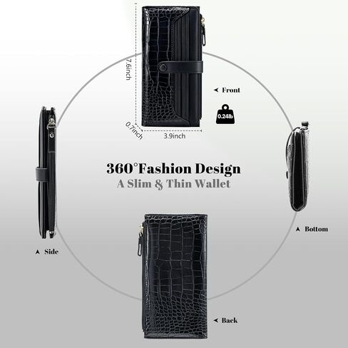 Slim Wallet Women with RFID Blocking Bifold Leather Wallet Credit Card Holder Clutch Wallet with Zipper Coin Pocket ID Window (Minimalist, Black) in Saudi Arabia