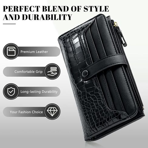 Slim Wallet Women with RFID Blocking Bifold Leather Wallet Credit Card Holder Clutch Wallet with Zipper Coin Pocket ID Window (Minimalist, Black) in Saudi Arabia