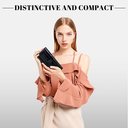 Slim Wallet Women with RFID Blocking Bifold Leather Wallet Credit Card Holder Clutch Wallet with Zipper Coin Pocket ID Window (Minimalist, Black) in Saudi Arabia