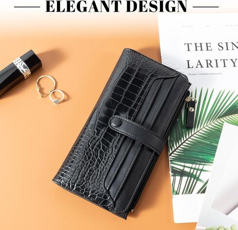 Slim Wallet Women with RFID Blocking Bifold Leather Wallet Credit Card Holder Clutch Wallet with Zipper Coin Pocket ID Window (Minimalist, Black) in Saudi Arabia