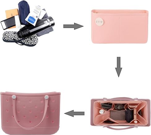 Rubber Beach Bag Organizer Compatible with Bogg Bag X Large Open Tote Bag,Divider Pouch for BOGG BAG Accessories Purse Organizer Insert (Rosy, Large) in Saudi Arabia