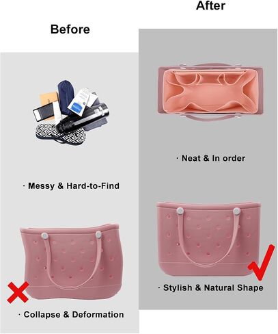 Rubber Beach Bag Organizer Compatible with Bogg Bag X Large Open Tote Bag,Divider Pouch for BOGG BAG Accessories Purse Organizer Insert (Rosy, Large) in Saudi Arabia