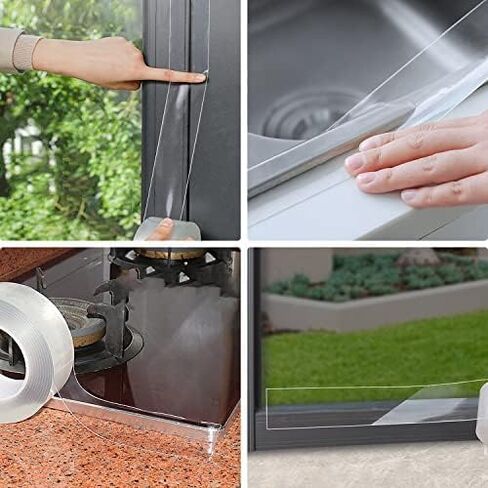 Transparent Window Weather Sealing Tape, 1.2IN x 16FT, Clear Window Draft Isolation Sealing Film Tape for Door Draft Stopper Adhesive Tape, Doors Windows and Shower Glass Gaps in Kuwait