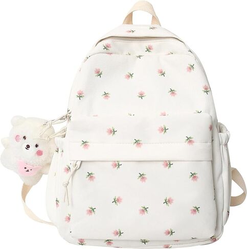 Kawaii Backpack with Y2k Aesthetic and Cute Floral Design Mini Korean Style fashion Bag (White) in Saudi Arabia