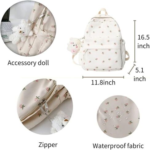 Kawaii Backpack with Y2k Aesthetic and Cute Floral Design Mini Korean Style fashion Bag (White) in Saudi Arabia