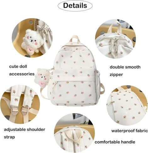 Kawaii Backpack with Y2k Aesthetic and Cute Floral Design Mini Korean Style fashion Bag (White) in Saudi Arabia