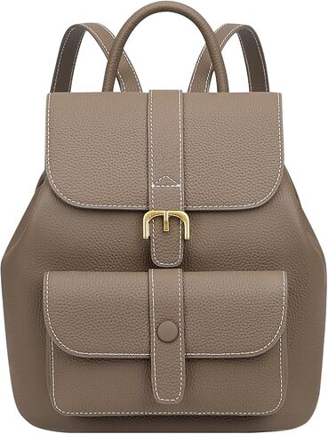 حقيبة ظهر من الجلد الطبيعي من Over Earth للنساء حقيبة ظهر جلدية صغيرة للسيدات حقيبة ظهر عصرية غير رسمية (O217E رمادي) in Kuwait