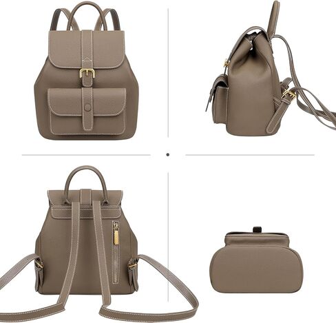 حقيبة ظهر من الجلد الطبيعي من Over Earth للنساء حقيبة ظهر جلدية صغيرة للسيدات حقيبة ظهر عصرية غير رسمية (O217E رمادي) in Kuwait