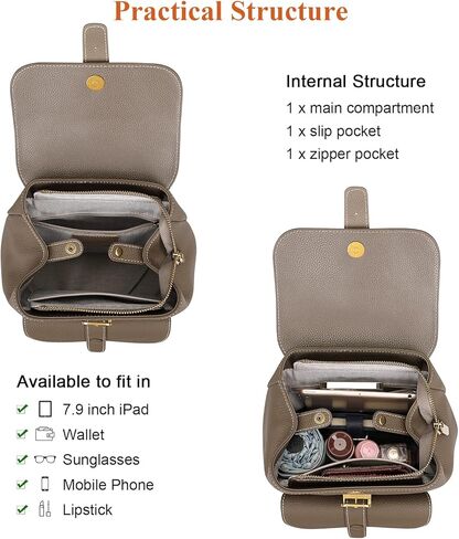 حقيبة ظهر من الجلد الطبيعي من Over Earth للنساء حقيبة ظهر جلدية صغيرة للسيدات حقيبة ظهر عصرية غير رسمية (O217E رمادي) in Kuwait