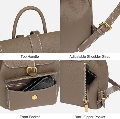 حقيبة ظهر من الجلد الطبيعي من Over Earth للنساء حقيبة ظهر جلدية صغيرة للسيدات حقيبة ظهر عصرية غير رسمية (O217E رمادي) in Kuwait