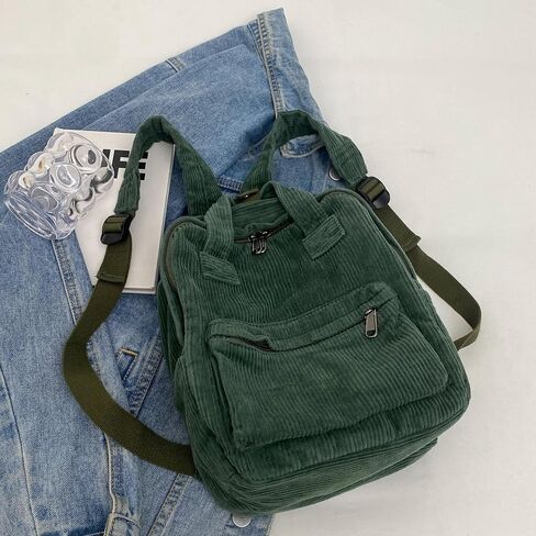 Makukke Small Backpack Purse for Women Corduroy Vintage Backpack Women Mini Backpack Fashion Casual Backpack Aesthetic Purse, Green Backpack in Saudi Arabia