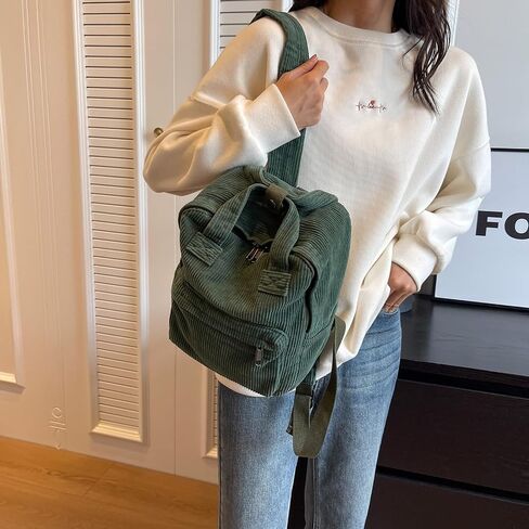 Makukke Small Backpack Purse for Women Corduroy Vintage Backpack Women Mini Backpack Fashion Casual Backpack Aesthetic Purse, Green Backpack in Saudi Arabia
