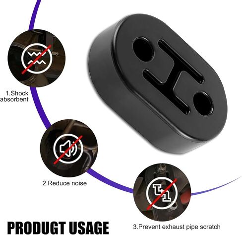 4 PCS 2 Holes Car Muffler Exhaust Hanger, Waterproof Durable Vehicle Exhaust Pipe Support Bracket Replacement, Universal Automotive Muffler Shock Absorbent Mount for Pipe (Black) in Saudi Arabia
