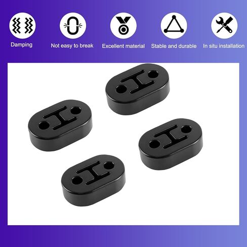 4 PCS 2 Holes Car Muffler Exhaust Hanger, Waterproof Durable Vehicle Exhaust Pipe Support Bracket Replacement, Universal Automotive Muffler Shock Absorbent Mount for Pipe (Black) in Saudi Arabia