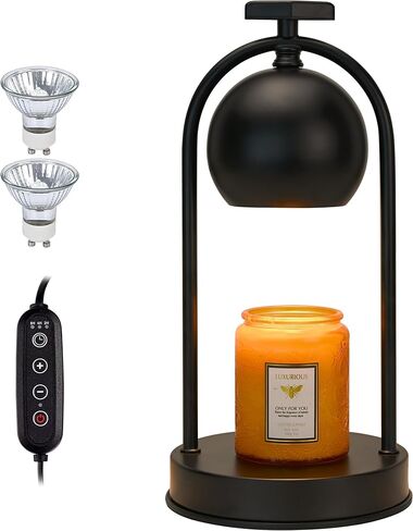 مصباح تدفئة الشموع مع لمبتين، سخان شموع كهربائي مع مؤقت، لمحبي الشموع، مصباح شمعة خافت للضوء، متوافق مع الشموع المختلفة، حاملات شموع لديكور المنزل، أسود in Kuwait