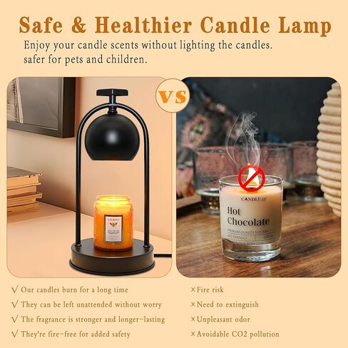 مصباح تدفئة الشموع مع لمبتين، سخان شموع كهربائي مع مؤقت، لمحبي الشموع، مصباح شمعة خافت للضوء، متوافق مع الشموع المختلفة، حاملات شموع لديكور المنزل، أسود in Kuwait