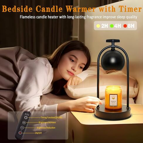 مصباح تدفئة الشموع مع لمبتين، سخان شموع كهربائي مع مؤقت، لمحبي الشموع، مصباح شمعة خافت للضوء، متوافق مع الشموع المختلفة، حاملات شموع لديكور المنزل، أسود in Kuwait