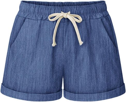 XinYangNi Women's Casual Shorts Cotton Shorts Drawstring Elastic Waist Comfy Bermuda Shorts in Kuwait