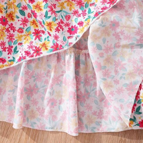 Girls' 2 piece outfit, summer dress, Suit Ruffle White Sleeveless Top Digital Print Floral Long Skirt Set 8-12 years in Saudi Arabia