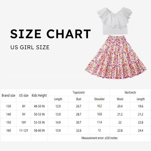Girls' 2 piece outfit, summer dress, Suit Ruffle White Sleeveless Top Digital Print Floral Long Skirt Set 8-12 years in Saudi Arabia