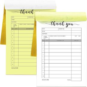 Thank You Receipt Book, Carbon Duplicate Copy Sales Order Form, Invoice Booklet for Stores, Warehouses, Offices, and Restaurants, 3.4x5.5 Handheld, 2-Part Carbonless-White/Yellow