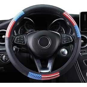 Patriotic American Flag Steering Wheel Cover, Universal Fit 15 Inches PU Leather Steering Wheel Cover, Stylish Silicone Rubber Anti-Slip
