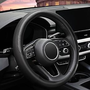 Car Steering Wheel Cover, Soft Microfiber Leather, Breathable Anti-Slip, Universal Fit 15 Inch for Cars, SUVs, Vehicles, Sedans, Trucks, Vans -Black