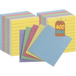 1InTheOffice Mini Index Cards 3x2.5 Ruled, Small Index Cards, Assorted colors, 400 pack