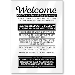 Acrylic 5x7 Airbnb Essentials for Hosts Sign, Air Bnb Supplies Standard Guidelines, No Smoking Signs for Airbnb, Be Mindful of Noise Sign, Checkout Reminder Sign, Short Term Rental Sign, Made in USA
