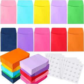 Colarr 500 Pieces Library Card Envelope Library Card Pockets Colorful Small Packet Envelope with 25 Sheets Removable Adhesive Dot for Public Office