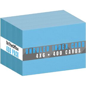 1InTheOffice Blank Index Cards 4x6, Index Cards Blank, Colored Index Cards 4x6, Blue, Unruled, 400 Pack