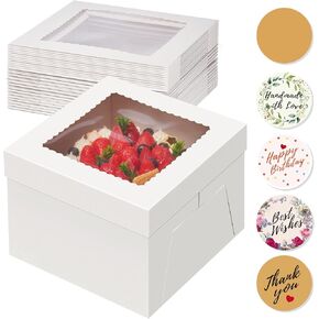 Kootek 15pcs Cake Boxes, 12x12x6 Inches Cake Box with Window, White Bakery Boxes, Large Baking Boxes, Square Cardboard Cake Box for Cakes, Baked Goods, Cake Decorating Supplies for Gift Giving