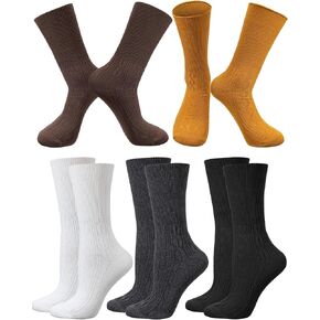 Shihanee 5 Pairs Women Turn Cuff Socks Knit Crew Socks Winter Soft Boot Socks Solid Color Cotton Socks for Women Ladies