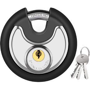 Puroma Keyed Padlock, Stainless Steel Discus Locker Lock Heavy Duty Locks with 3 Keys, Waterproof Gate Storage Unit Lock with Rubber Bumper for Warehouse, Gym Storage Locker, and Outdoors (1 Pack)