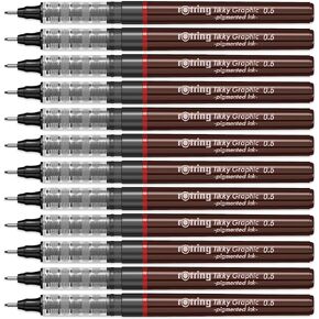 قلم تحديد رفيع من rOtring 1904756 مقاس 0.50 ملم Tikky Graphic - أسود (عبوة من 12 قلمًا) in Kuwait